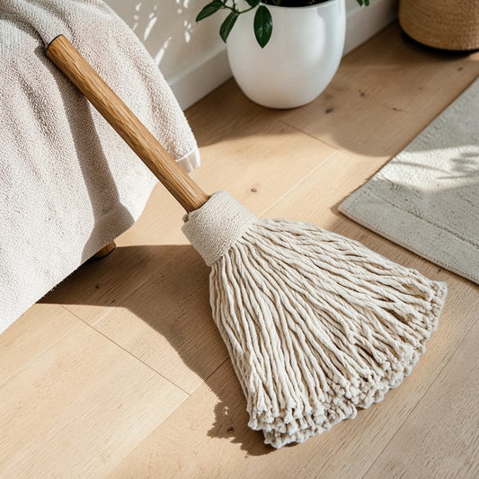 Stano Artisan Dust Mop - Sustainable Natural Oak Handle - Soft Cotton Fringes - Nordic Home Decor - Professional Grade Floor Duster